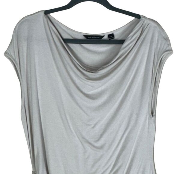 H by Halston Asymmetric Draped Jersey Top Drop Shoulder Ruched in Taupe Medium - Picture 3 of 7